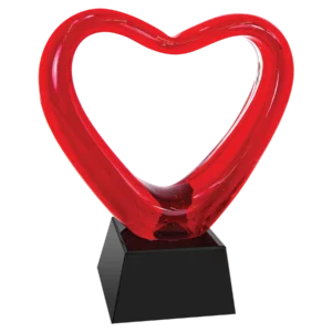 6 1/2" Red Heart Art Glass with Black Base