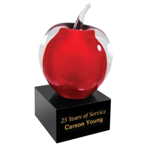 5 3/4" Red and Clear Glass Apple with Black Base