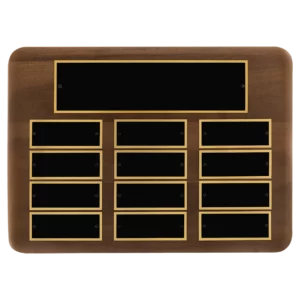 American Walnut 12 Plate Perpetual Plaque with Black Brass Plates