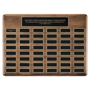 American Walnut 36 Plate Perpetual Plaque with Black Brass Plates