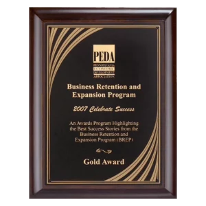 Hand Rubbed Cherry Finish Plaque with Cascading Gold Swirl Design