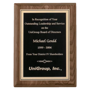 Walnut Piano Finish Plaque with Brass Plate
